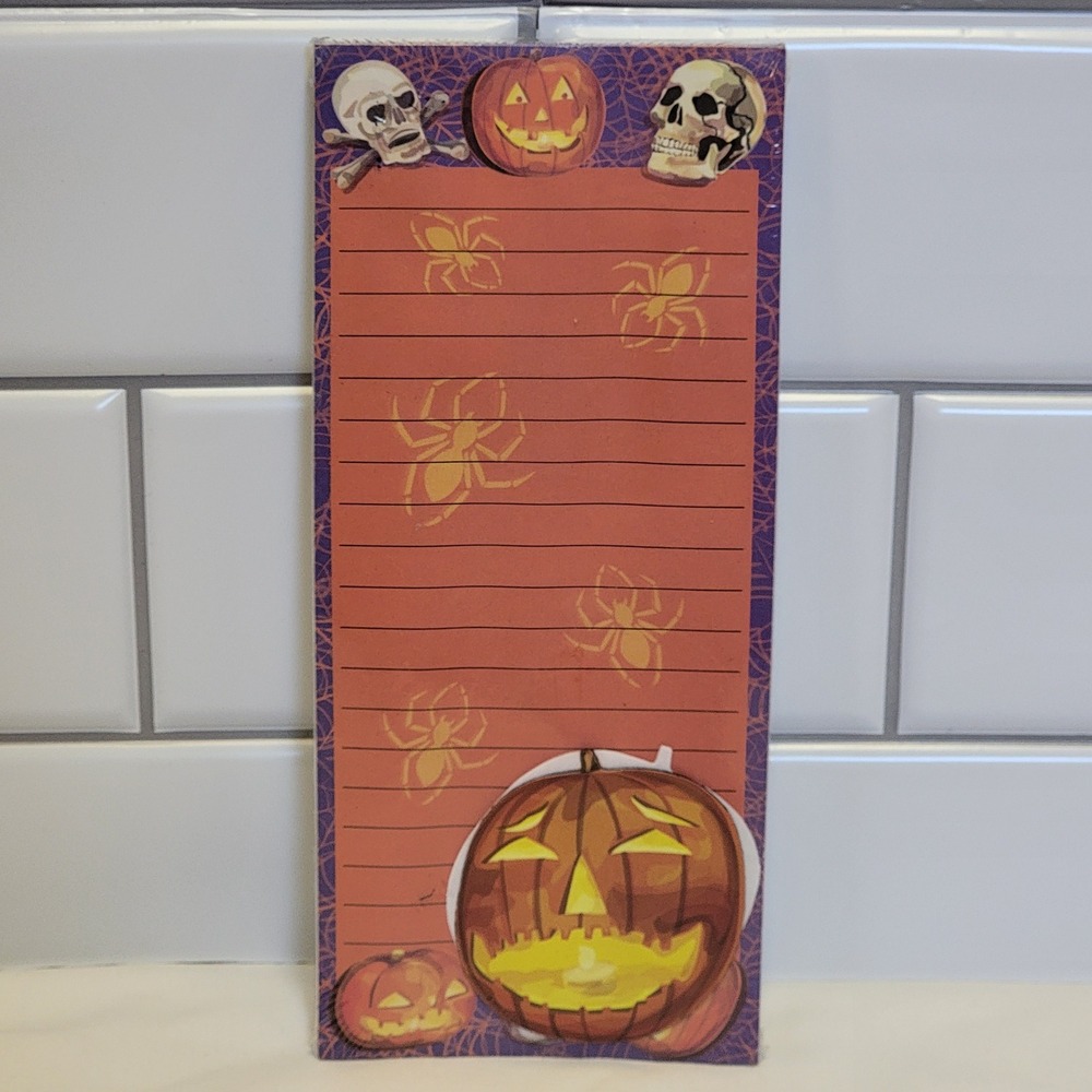 Halloween‎ Magnetic Notepad Jack O Lantern Skull Spider Orange Purple Novelty
